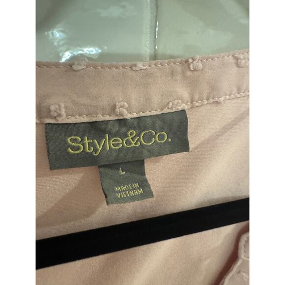 Style & Co Large Light Pink Blouse Sheer Dot Long Sleeve Pintuck Front - Picture 2 of 3